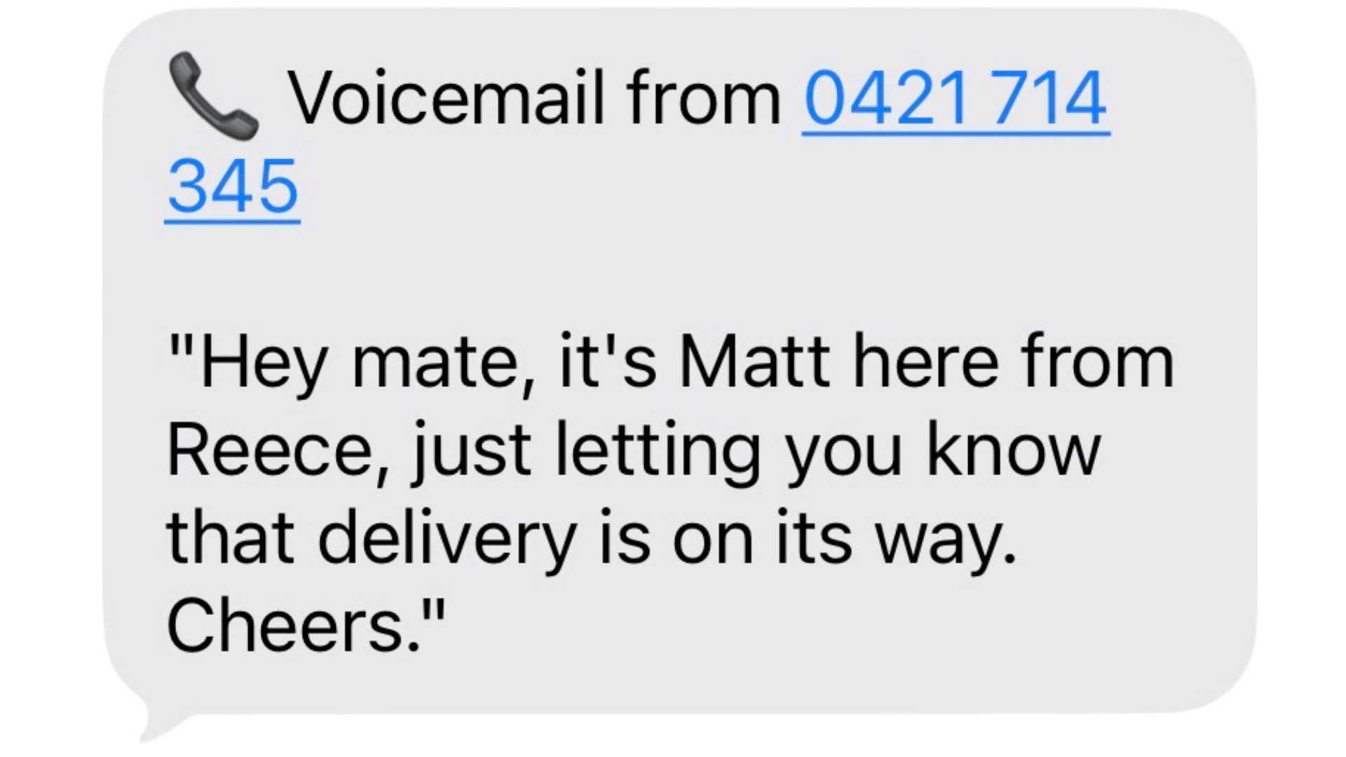 Quick voicemail transcript SMS example