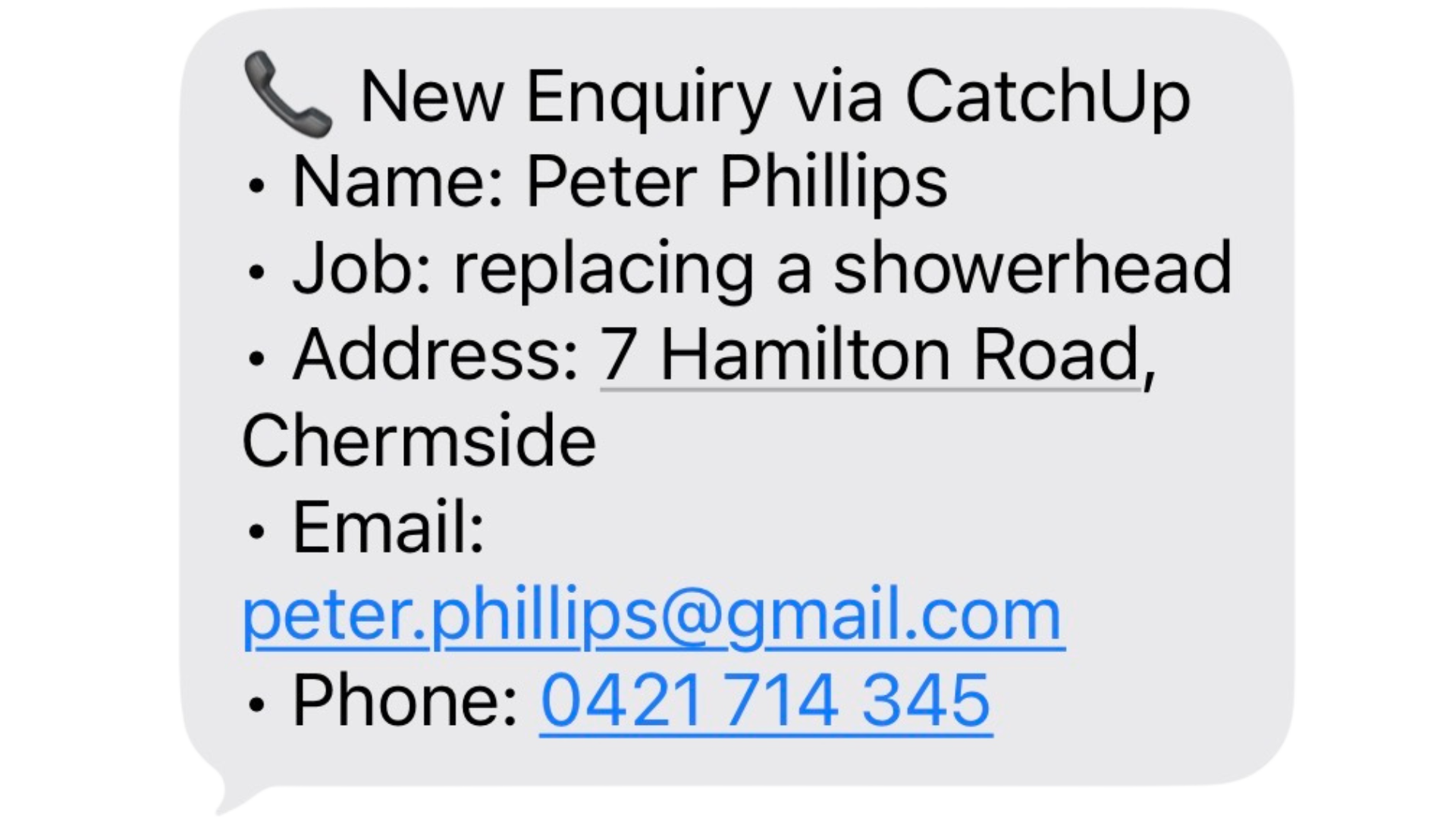 New customer job enquiry SMS example